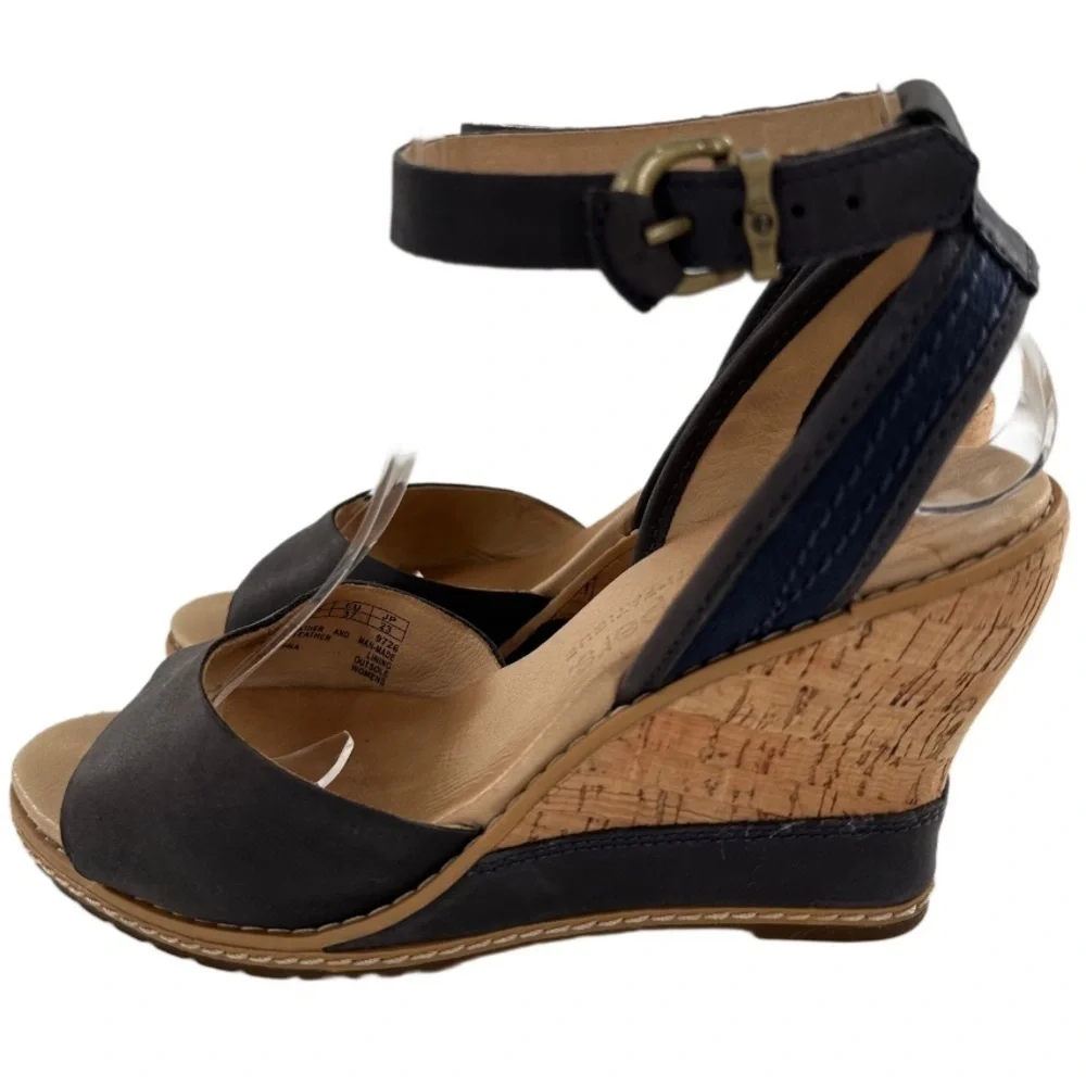 Timberland earth keepers sandals 6 37 navy blue nubuck leather walking wedges